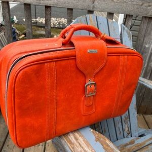 Samsonite Orange Leather Briefcase with Buckle Accent